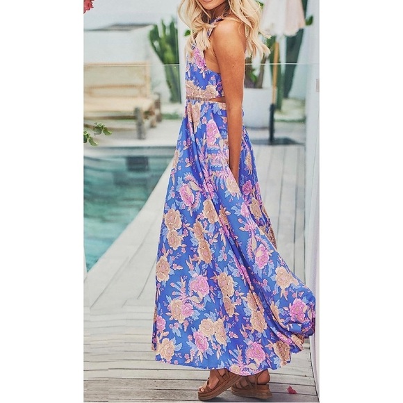 ZESICA Womens Halter Neck Floral Print Backless Split Beach Party Maxi - Picture 2 of 14